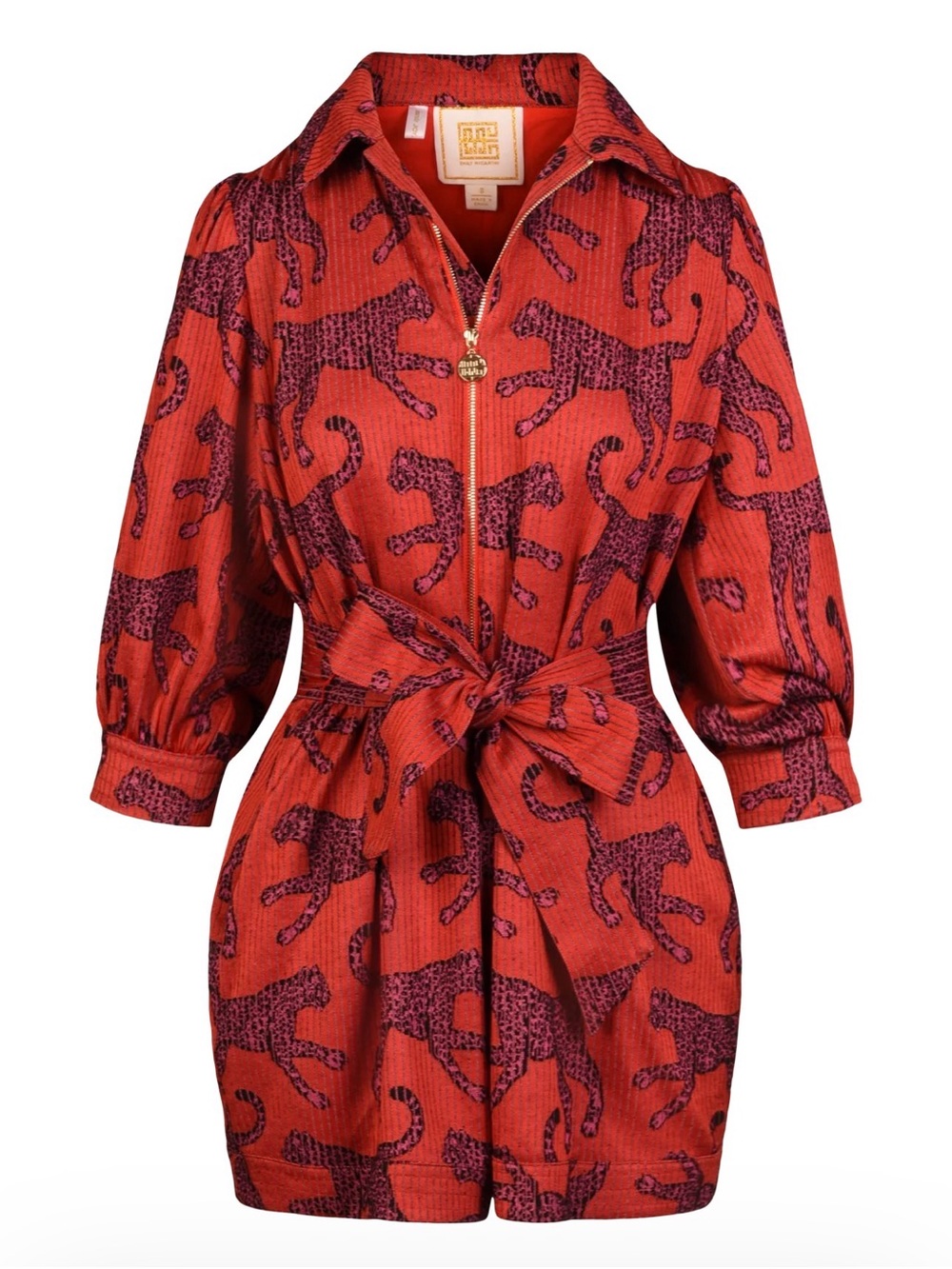 Emily McCarthy Leopard Print Zip Front Rio Romper Red Pink Belted Size M